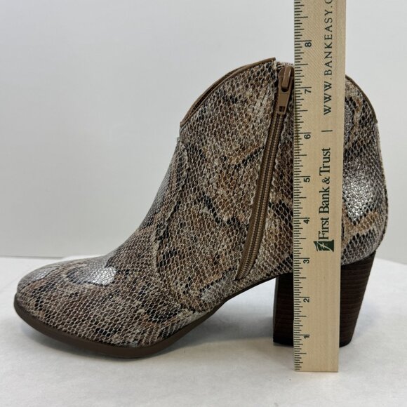 Very G Womens Size 11 Tan Snakeskin Hijack Ankle Booties Zip High Block Heels - Picture 12 of 16